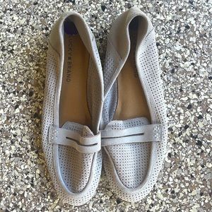 Lucky Brand Pale Grey Suede Loafer Shoes - 8.5 - Slip Ons - Perforated Heels